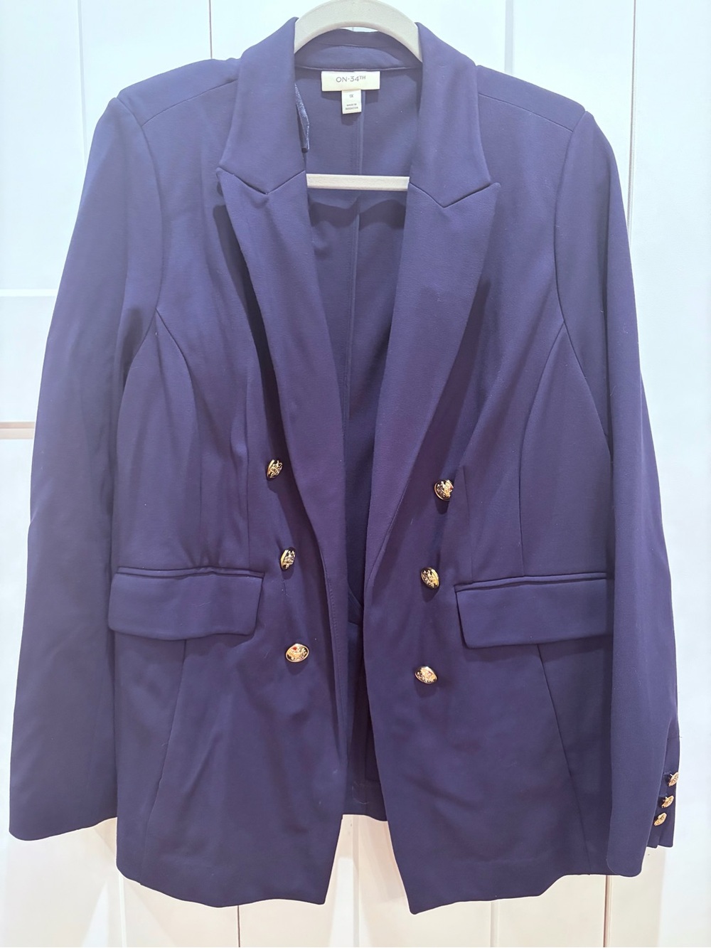 ON- 34th Navy Double-Breasted Blazer with Decorative Gold Buttons